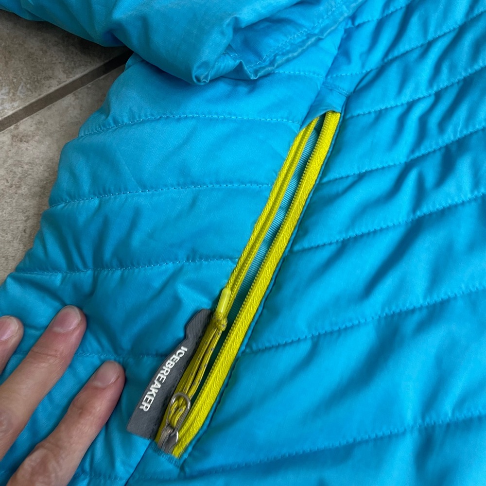 Icebreaker Merino wool blendBlue Quilted Hooded Puffer Jacket Womens Small Lime - Picture 4 of 13